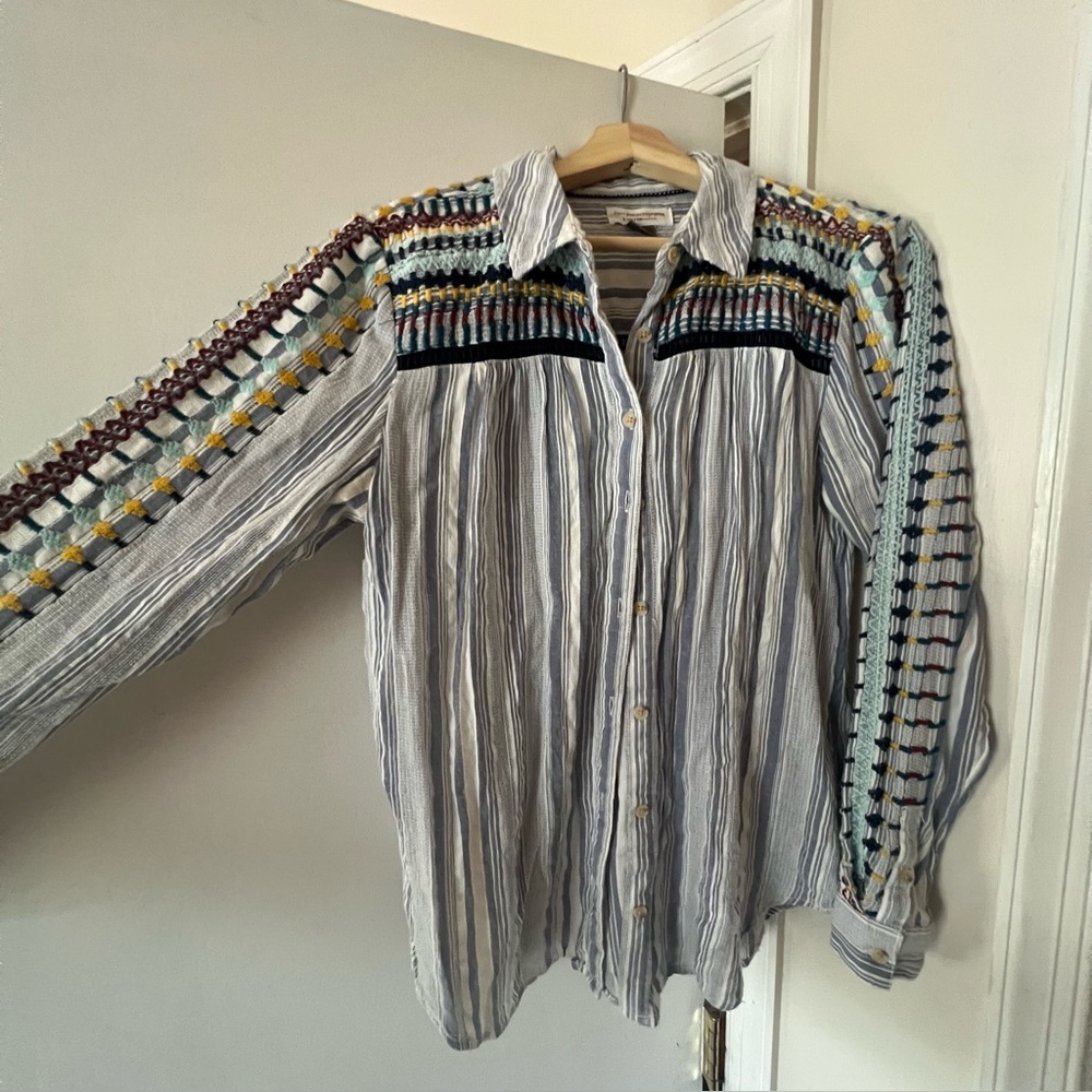Pilcro & the Letterpress Anthropologie Long Sleeve Button Down Shirt Embroided S